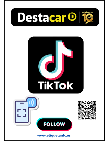 Placa NFC para aumentar seguidores en TIKTOK, tamaño A5